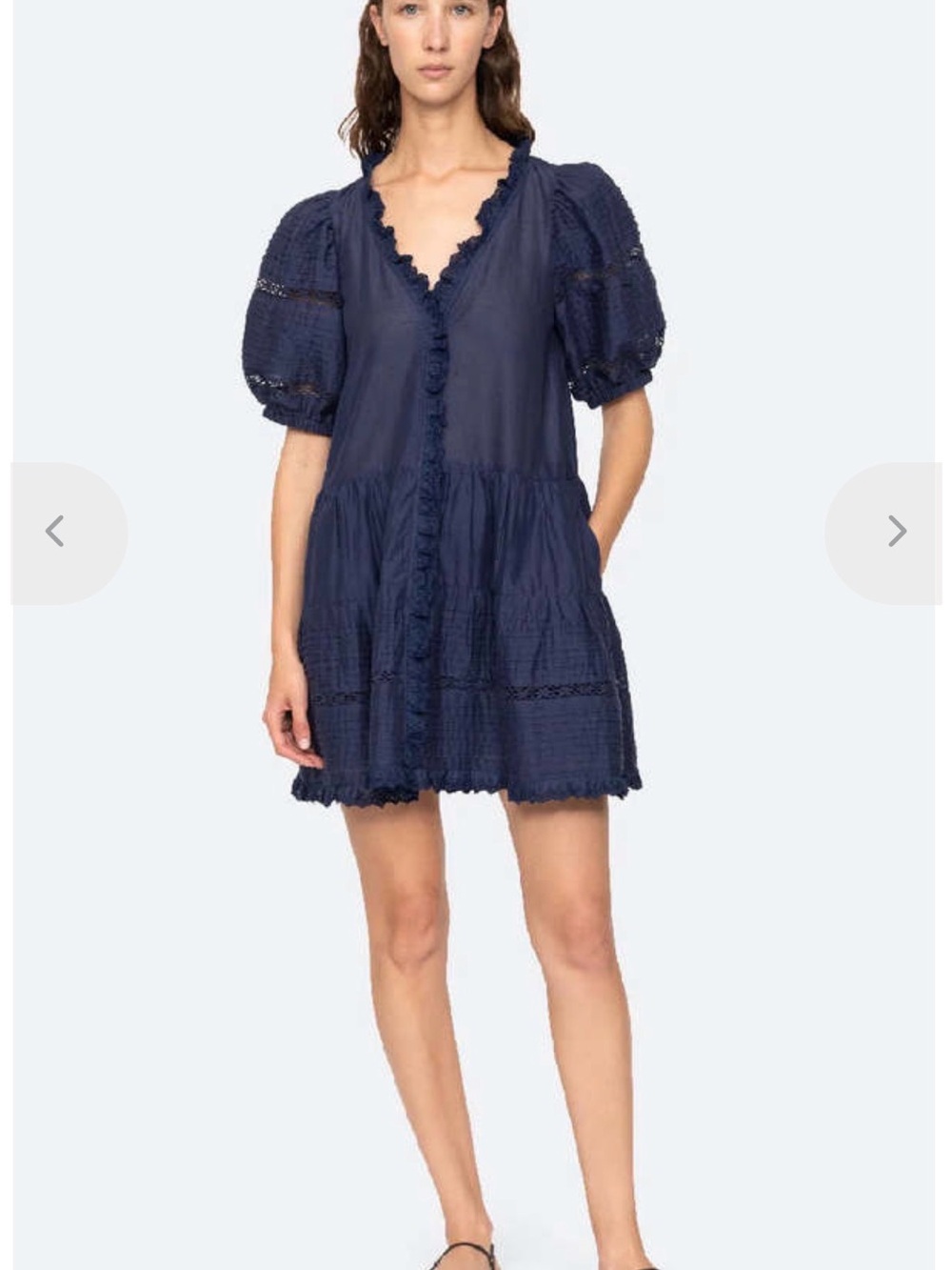 Sea New York Navy Puff-Sleeve V-Neck Mini Dress